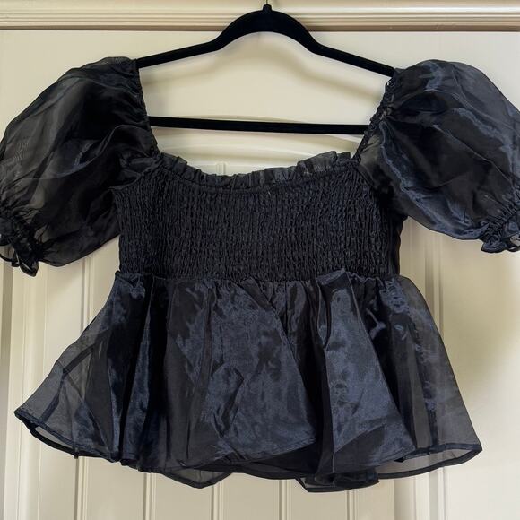 Mable Organza Black Off Shoulder Mesh Puff Sleeves Lined Witchy Goth Halloween M - Picture 2 of 11